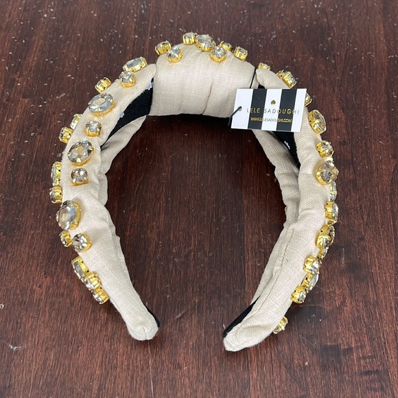 Lele Sadoughi Embellished Linen Knotted Headband Natural NWT - Picture 8 of 13